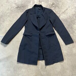 European Culture‎ Jacket Womens Size Medium Navy Blue Mid Length Stretch